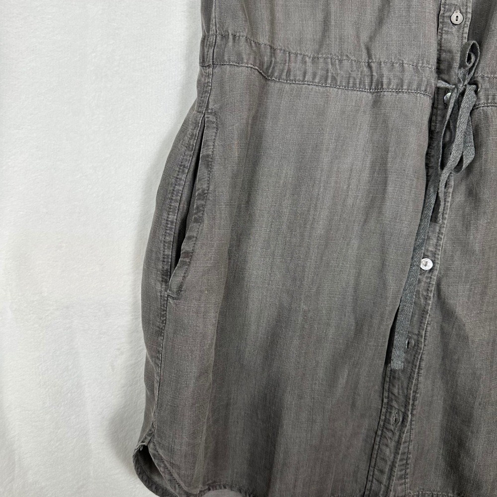 Gray Tencel Shirt Dress Size Small Drawstring Waist Utility Minimalist Casual - Picture 8 of 10